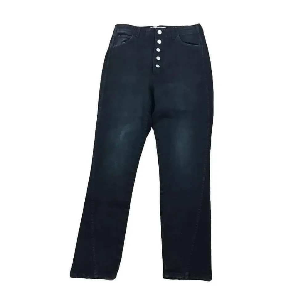 AMO Women’s Size 30 Button Fly Jeans Dock Ultra High-Rise Slim Jeans BLACK